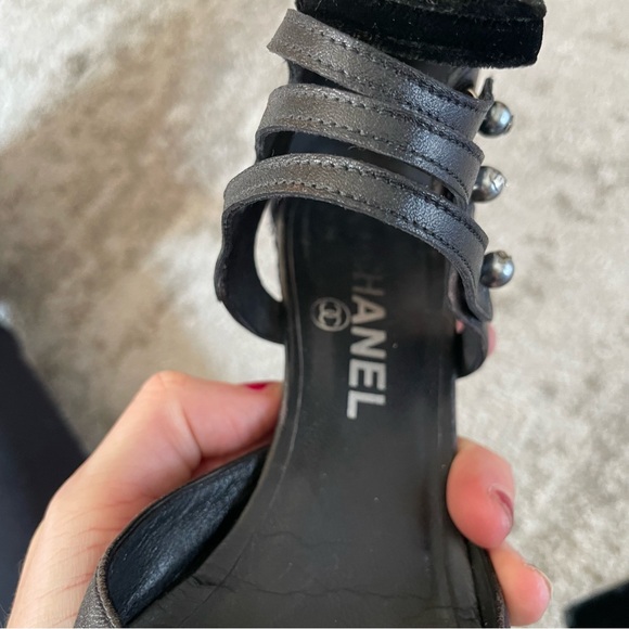 💯 CHANEL Black Velour & Leather Ankle Strap Kitten Heels 👠 Size 36 - Picture 11 of 16